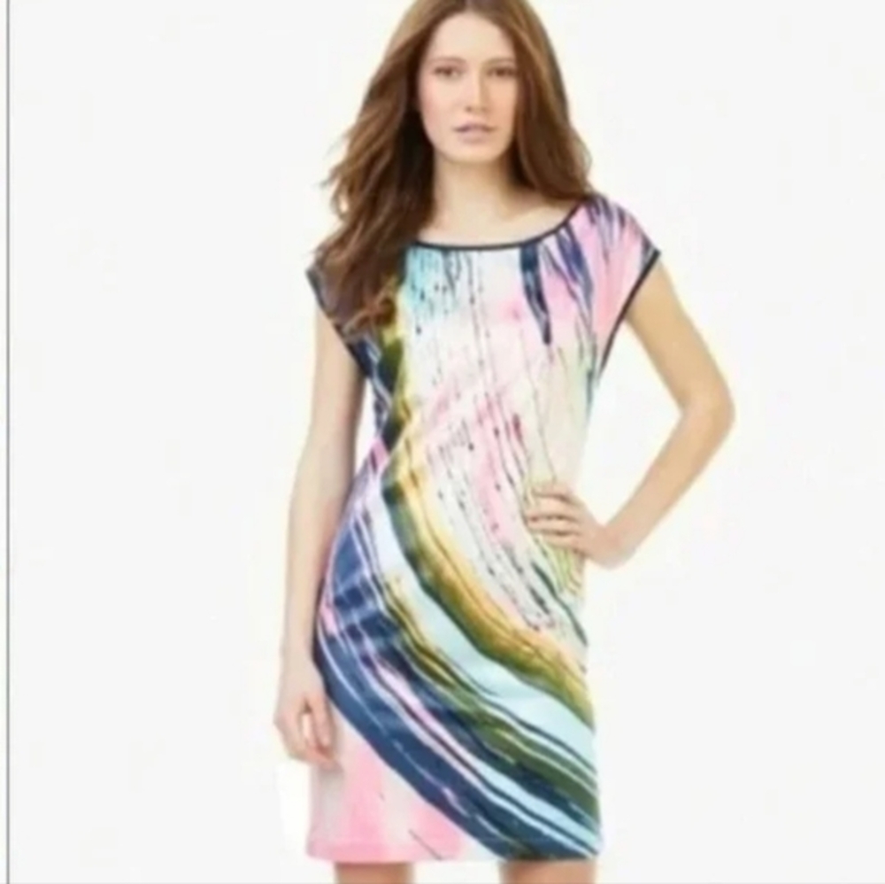 Vtg Forenza The Limited Abstract Paint Sleeveless Lined Shift Dress Size 6 Small